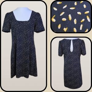 MOLLY BRACKEN Lined Navy Blue Mini Dress With Splatter Pattern, Square Neckline